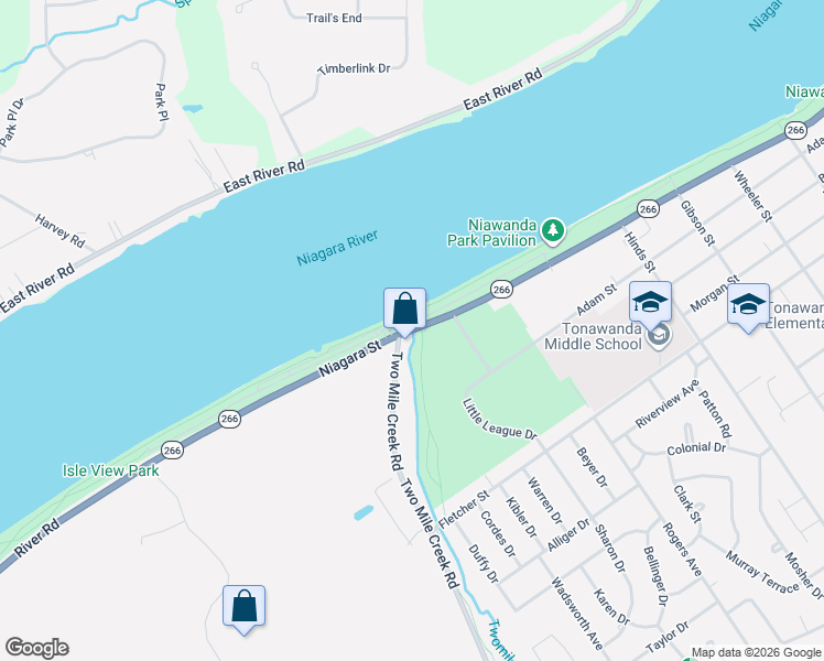 map of restaurants, bars, coffee shops, grocery stores, and more near 796 Niagara Street in Tonawanda