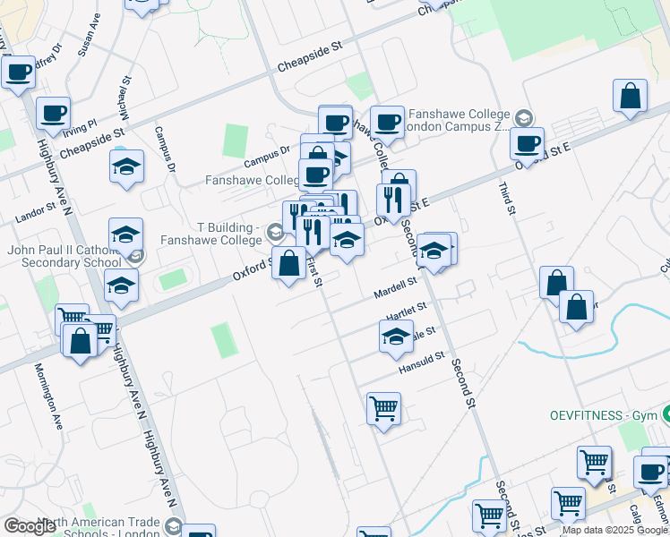 map of restaurants, bars, coffee shops, grocery stores, and more near 626 First Street in London