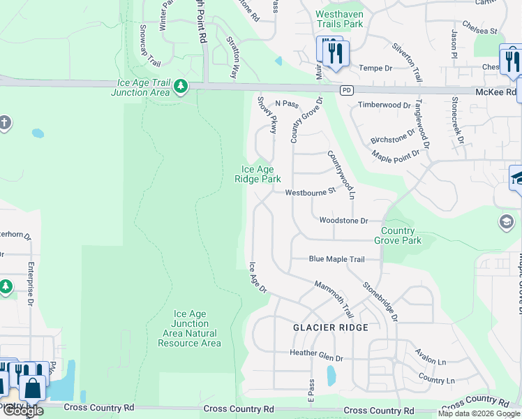 map of restaurants, bars, coffee shops, grocery stores, and more near 5 Snowflake Court in Madison