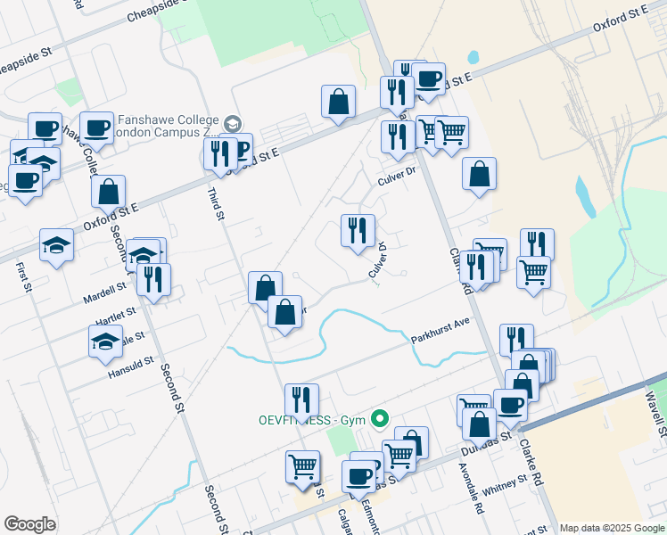 map of restaurants, bars, coffee shops, grocery stores, and more near 93 Culver Crescent in London
