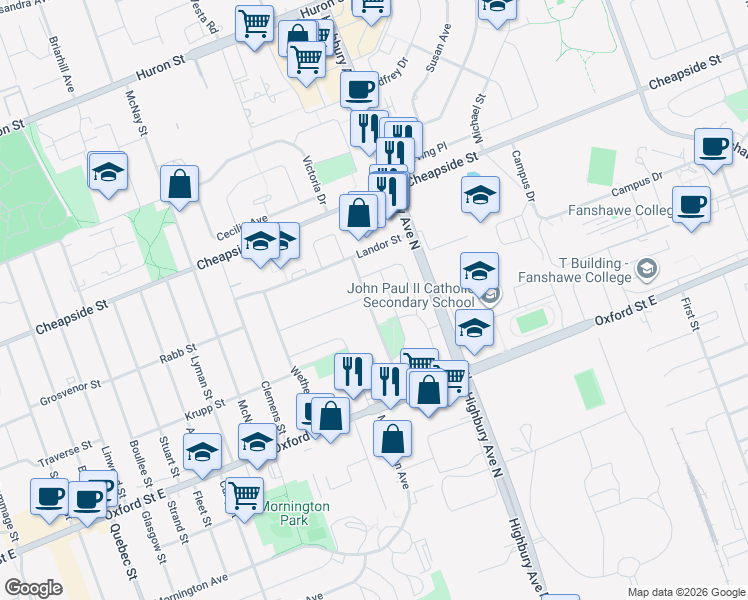map of restaurants, bars, coffee shops, grocery stores, and more near 36 Wistow Street in London