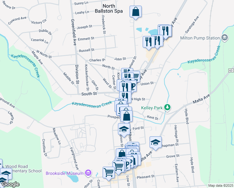 map of restaurants, bars, coffee shops, grocery stores, and more near 34 South Street in Ballston Spa