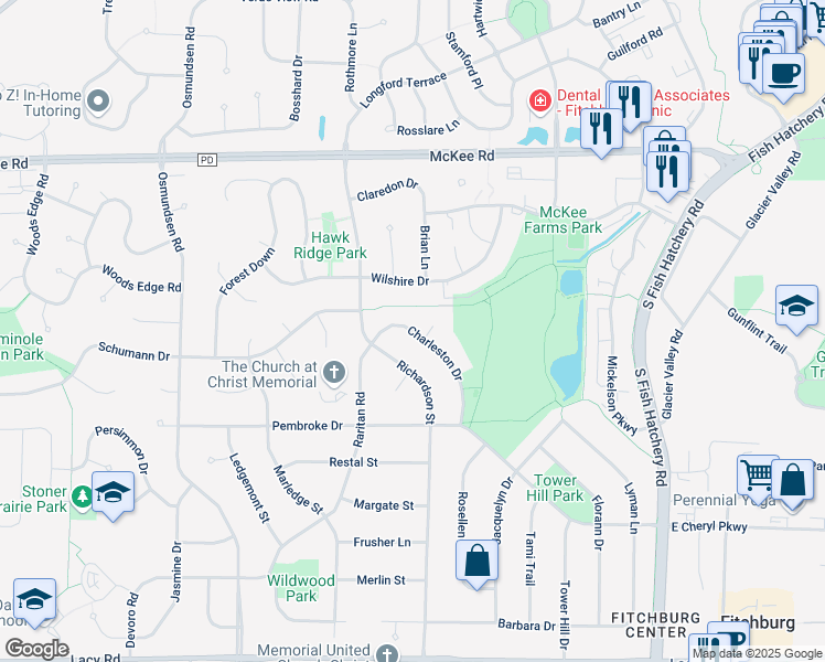 map of restaurants, bars, coffee shops, grocery stores, and more near 2868 Charleston Dr in Fitchburg