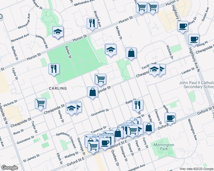 map of restaurants, bars, coffee shops, grocery stores, and more near 960 Cheapside Street in London