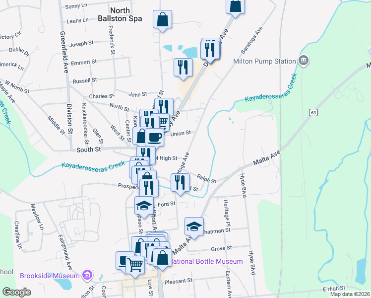 map of restaurants, bars, coffee shops, grocery stores, and more near 111 Saratoga Avenue in Ballston Spa