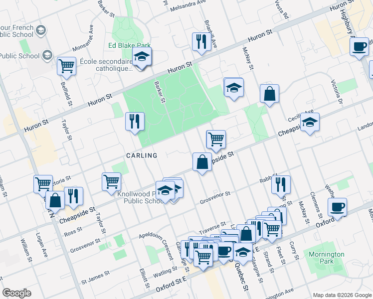 map of restaurants, bars, coffee shops, grocery stores, and more near 197 Barker Street in London