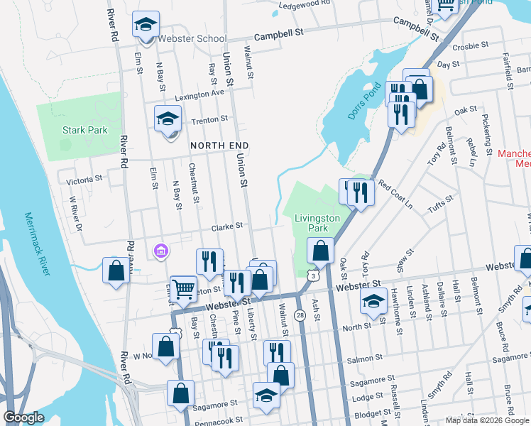 map of restaurants, bars, coffee shops, grocery stores, and more near 1033 Union Street in Manchester
