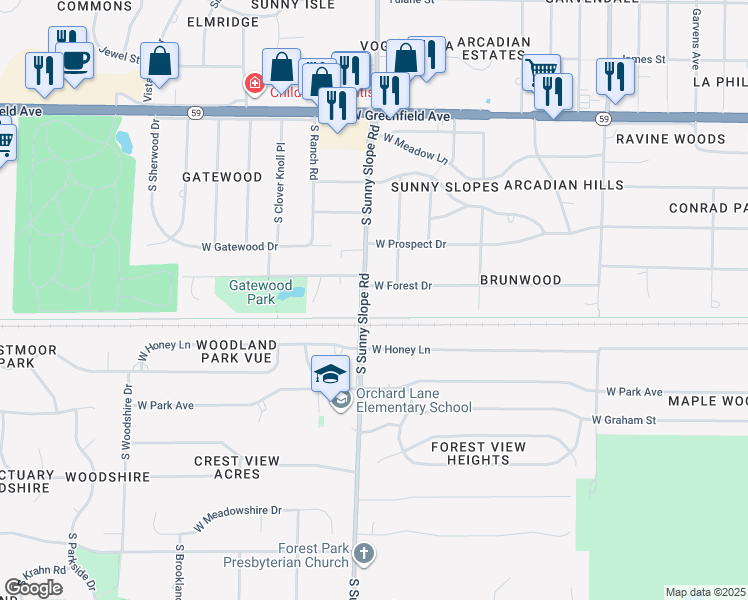 map of restaurants, bars, coffee shops, grocery stores, and more near 13921 West Forest Drive in New Berlin