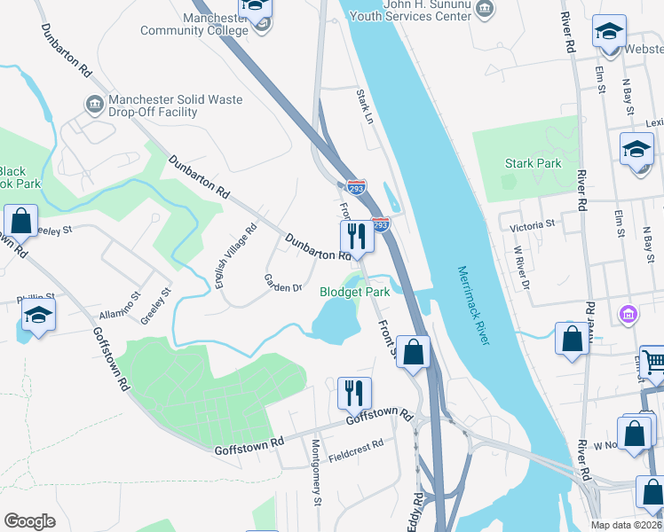 map of restaurants, bars, coffee shops, grocery stores, and more near 64 Dunbarton Road in Manchester