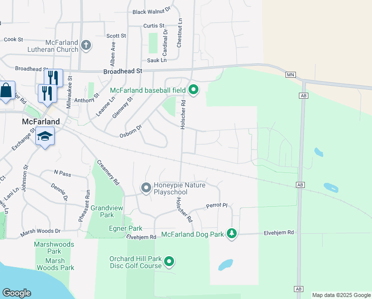 map of restaurants, bars, coffee shops, grocery stores, and more near 5980 Wiouwash Way in McFarland