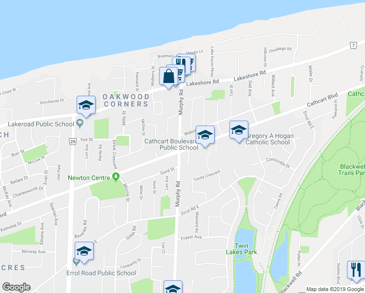 map of restaurants, bars, coffee shops, grocery stores, and more near 1202 Cathcart Boulevard in Sarnia