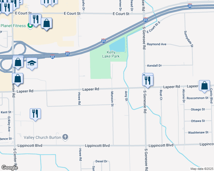 map of restaurants, bars, coffee shops, grocery stores, and more near 4375 Lapeer Road in Burton