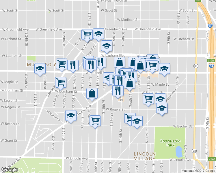 map of restaurants, bars, coffee shops, grocery stores, and more near 1516 West Forest Home Avenue in Milwaukee
