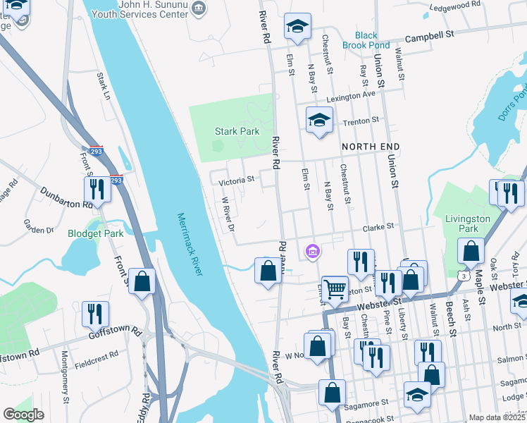 map of restaurants, bars, coffee shops, grocery stores, and more near 20 Davis Street in Manchester