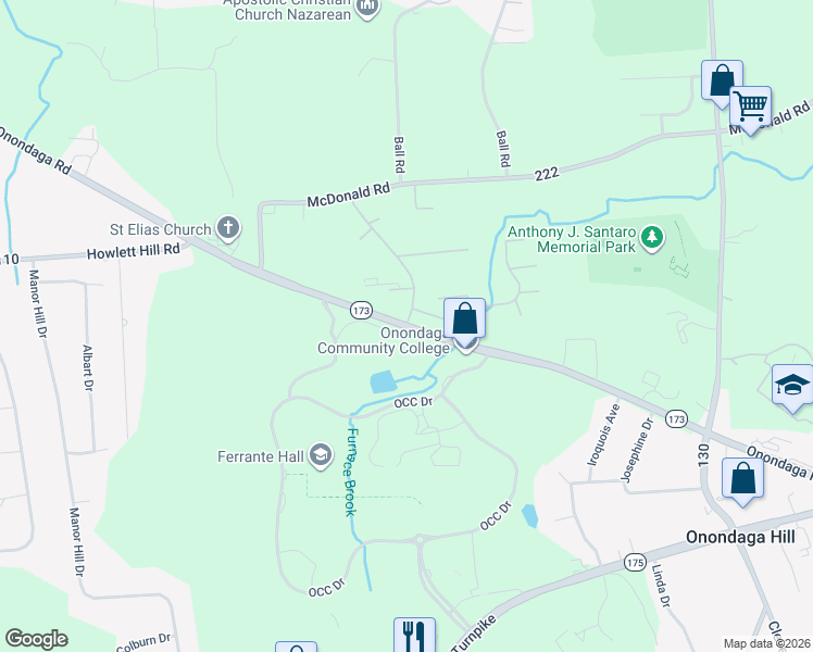 map of restaurants, bars, coffee shops, grocery stores, and more near 87 Westbrook Hills Drive in Syracuse