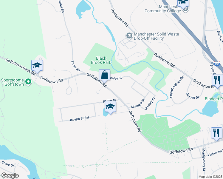 map of restaurants, bars, coffee shops, grocery stores, and more near 999 Goffstown Road in Manchester