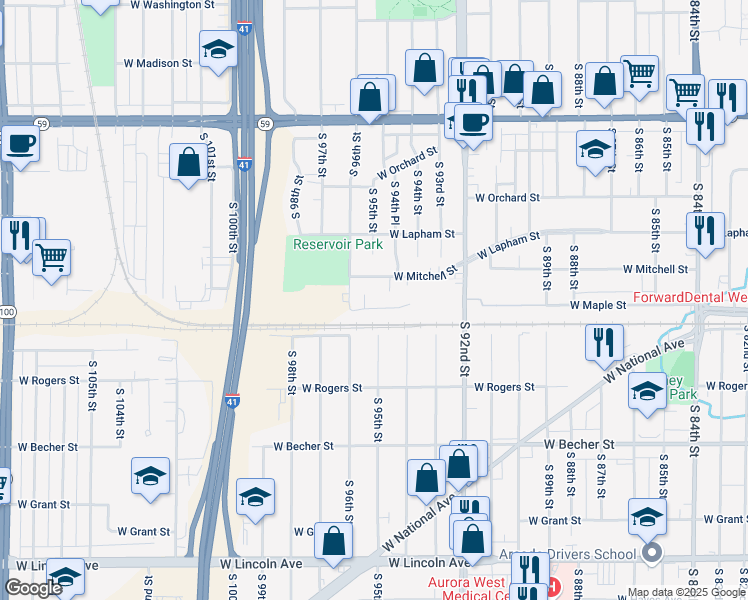 map of restaurants, bars, coffee shops, grocery stores, and more near 9438 West Maple Court in West Allis
