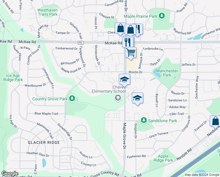 map of restaurants, bars, coffee shops, grocery stores, and more near 6727 Pinelake Drive in Madison