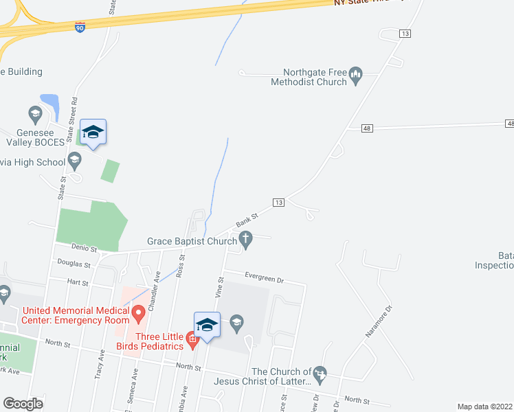 map of restaurants, bars, coffee shops, grocery stores, and more near 8320 Bank Street Rd in Batavia