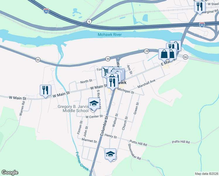 map of restaurants, bars, coffee shops, grocery stores, and more near in Mohawk