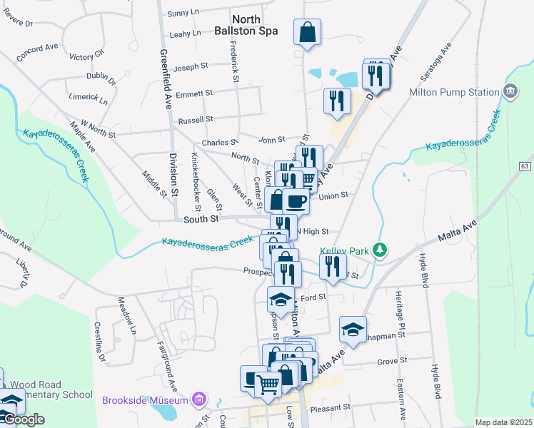 map of restaurants, bars, coffee shops, grocery stores, and more near 34 South Street in Ballston Spa