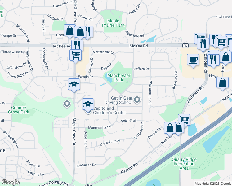map of restaurants, bars, coffee shops, grocery stores, and more near 6309 Westin Dr in Madison