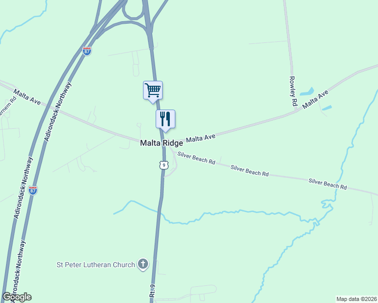 map of restaurants, bars, coffee shops, grocery stores, and more near 4007 Silver Beach Road in Ballston Spa