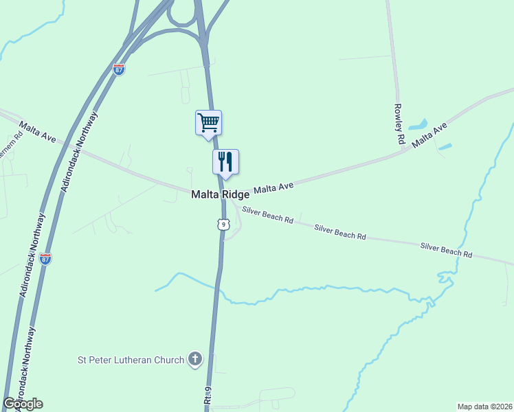 map of restaurants, bars, coffee shops, grocery stores, and more near 4007 Silver Beach Road in Ballston Spa