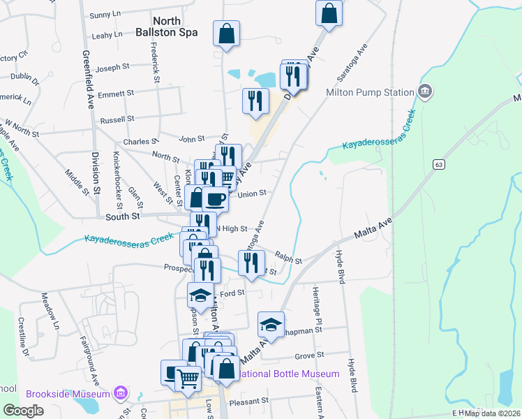 map of restaurants, bars, coffee shops, grocery stores, and more near 111 Saratoga Avenue in Ballston Spa