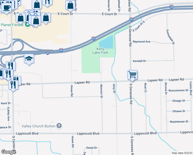 map of restaurants, bars, coffee shops, grocery stores, and more near 4375 Lapeer Road in Burton