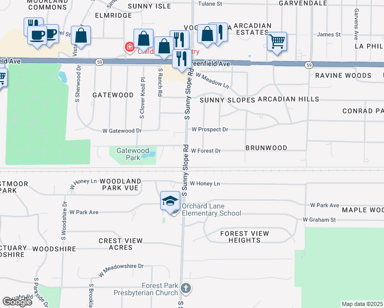 map of restaurants, bars, coffee shops, grocery stores, and more near 13921 West Forest Drive in New Berlin