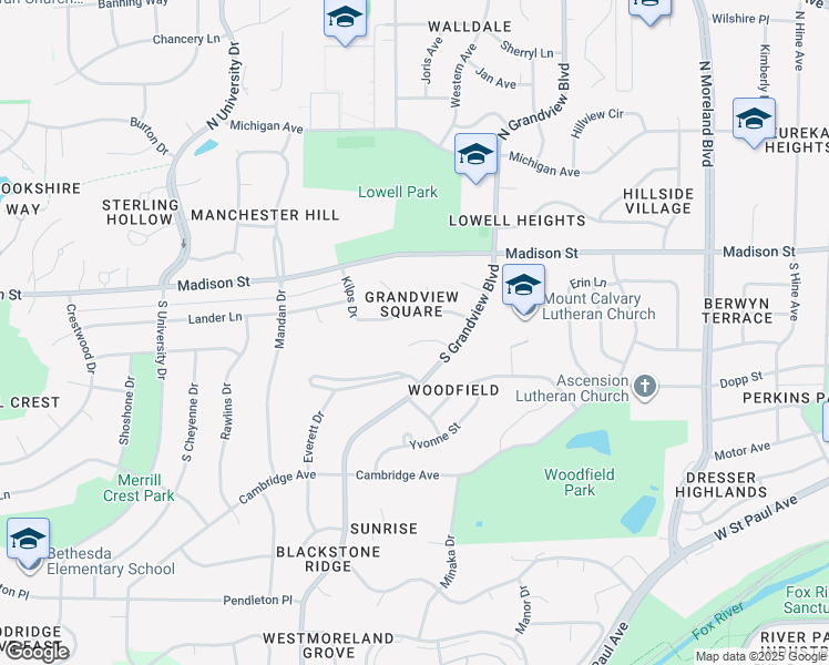 map of restaurants, bars, coffee shops, grocery stores, and more near 2016 Kathy Court in Waukesha