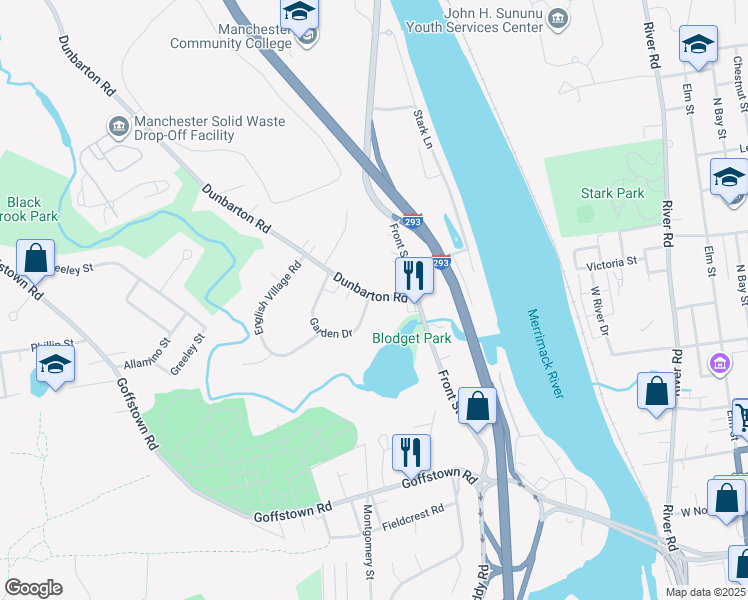map of restaurants, bars, coffee shops, grocery stores, and more near 80 Dunbarton Road in Manchester