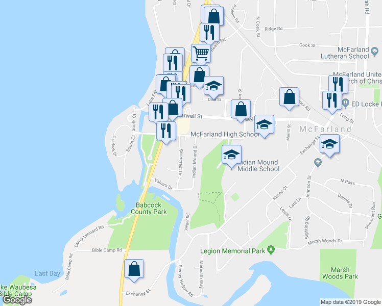 map of restaurants, bars, coffee shops, grocery stores, and more near 6108 Indian Mound Dr in McFarland