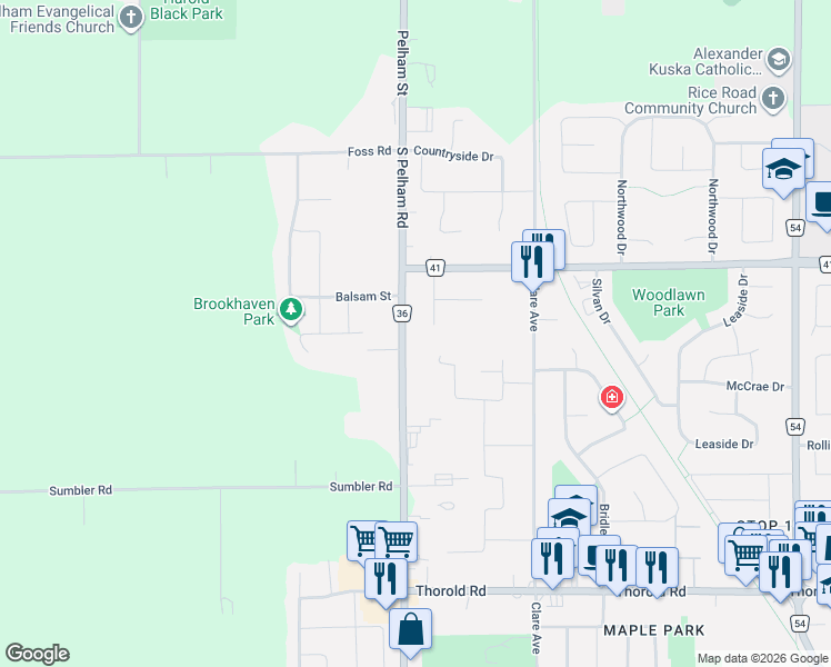 map of restaurants, bars, coffee shops, grocery stores, and more near 755 South Pelham Road in Welland