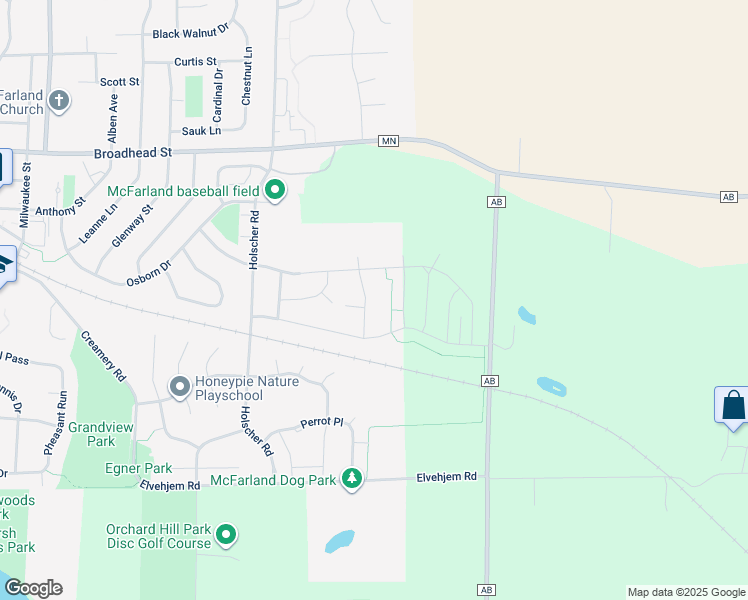 map of restaurants, bars, coffee shops, grocery stores, and more near 5941 Peninsula Way in McFarland