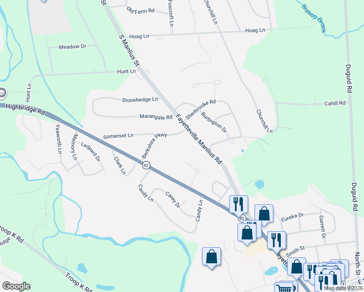 map of restaurants, bars, coffee shops, grocery stores, and more near 117 Left Field Course in Manlius