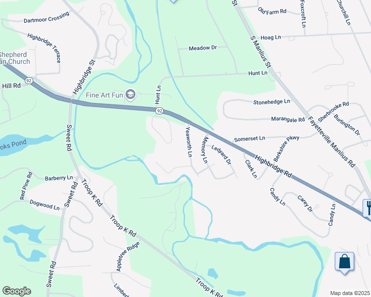 map of restaurants, bars, coffee shops, grocery stores, and more near 4912 Yeaworth Lane in Manlius