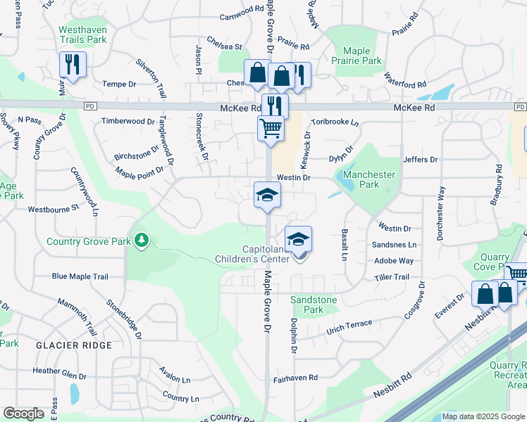 map of restaurants, bars, coffee shops, grocery stores, and more near 3416 Maple Grove Drive in Madison