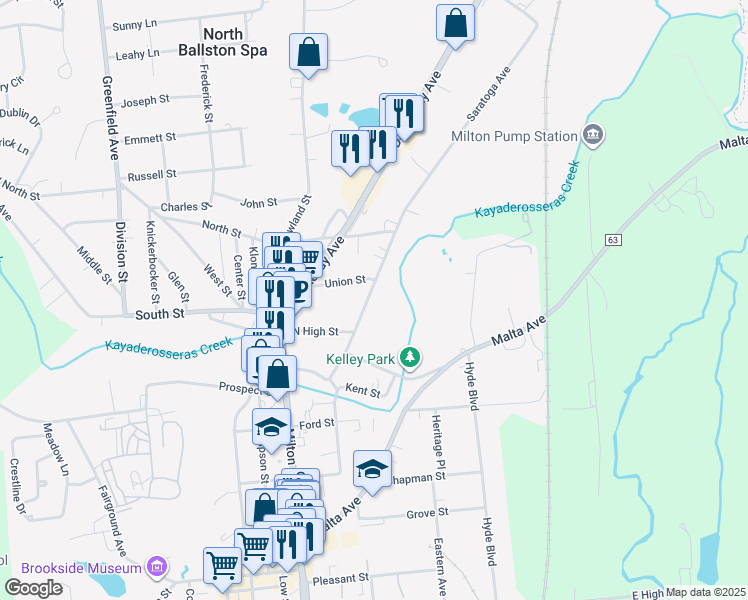 map of restaurants, bars, coffee shops, grocery stores, and more near 130 Saratoga Avenue in Ballston Spa