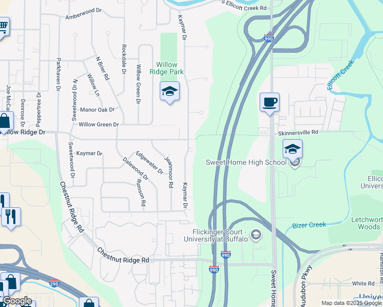 map of restaurants, bars, coffee shops, grocery stores, and more near 467 Kaymar Drive in Buffalo