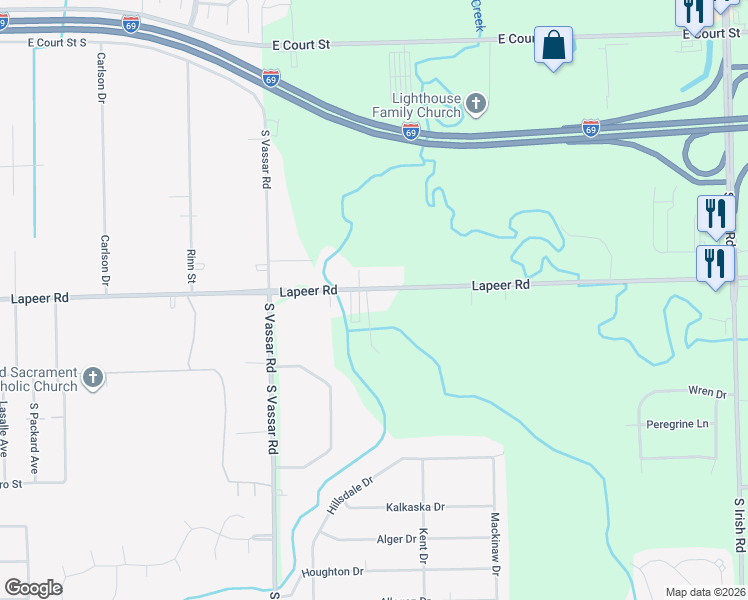 map of restaurants, bars, coffee shops, grocery stores, and more near 7120 Lapeer Road in Davison
