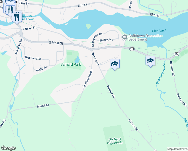 map of restaurants, bars, coffee shops, grocery stores, and more near 35 Worthley Hill Road in Goffstown