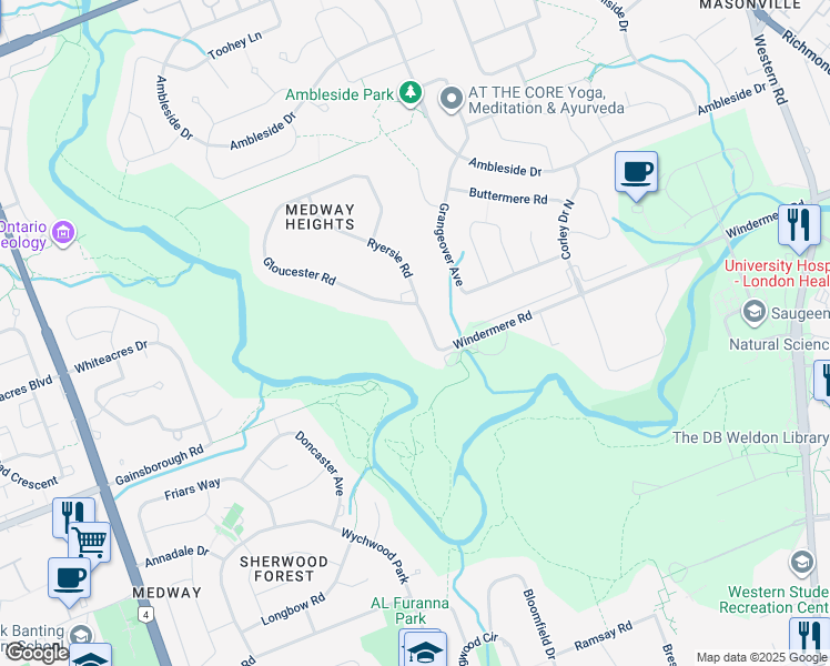 map of restaurants, bars, coffee shops, grocery stores, and more near 1509 Ryersie Road in London