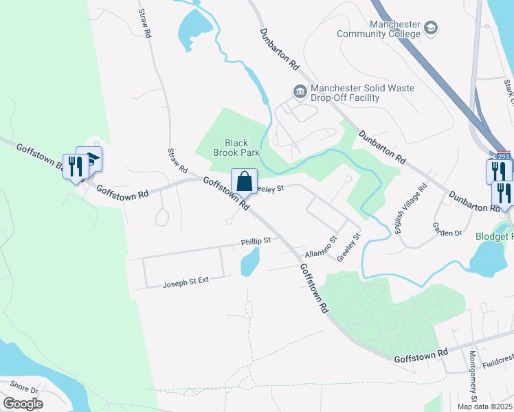 map of restaurants, bars, coffee shops, grocery stores, and more near 999 Goffstown Road in Manchester