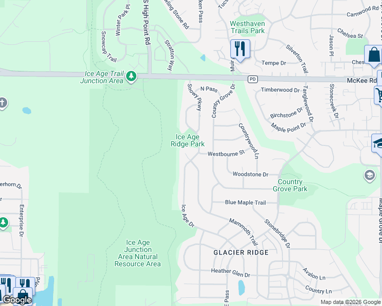 map of restaurants, bars, coffee shops, grocery stores, and more near 5 Snowflake Court in Madison