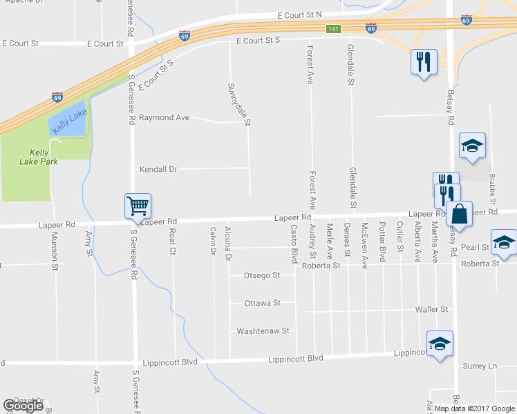 map of restaurants, bars, coffee shops, grocery stores, and more near 5207 Lapeer Road in Burton