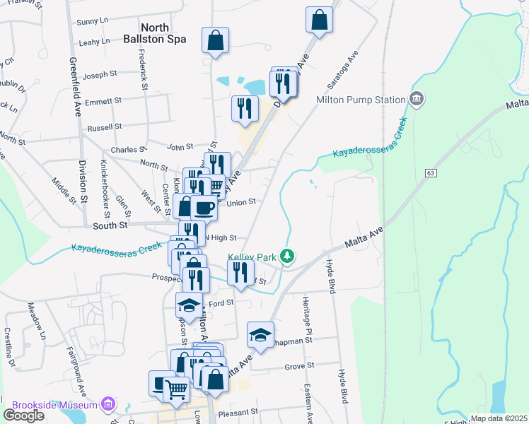 map of restaurants, bars, coffee shops, grocery stores, and more near 130 Saratoga Avenue in Ballston Spa