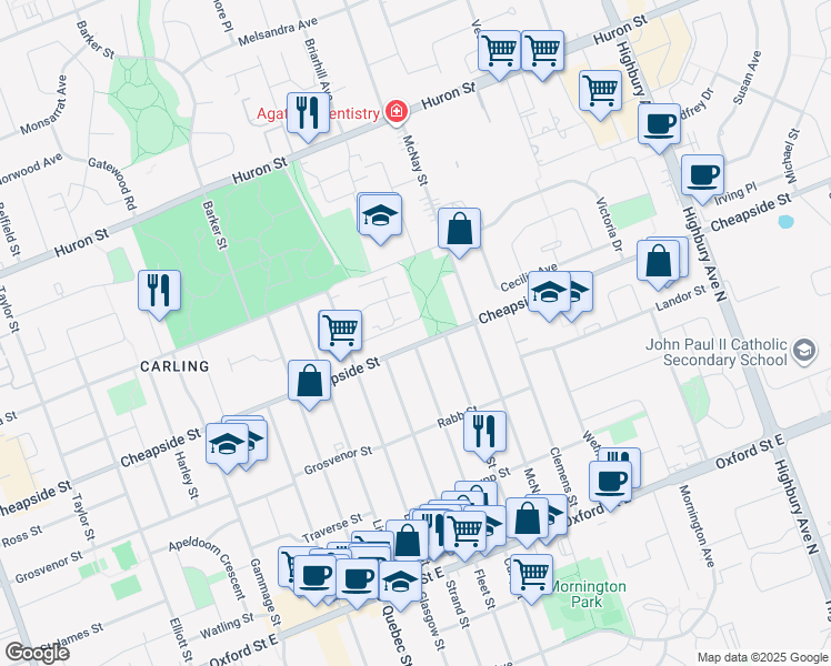 map of restaurants, bars, coffee shops, grocery stores, and more near 980 Cheapside Street in London