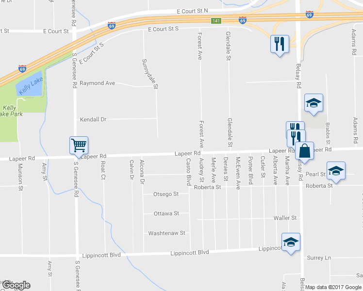 map of restaurants, bars, coffee shops, grocery stores, and more near 5249 Lapeer Road in Burton